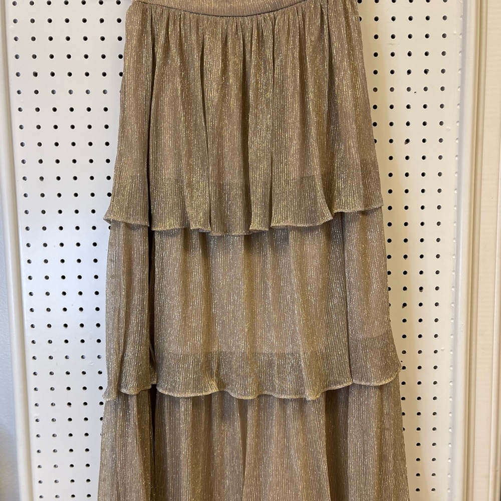 Tan Tiered Maxi Skirt for Casual Resort Wear